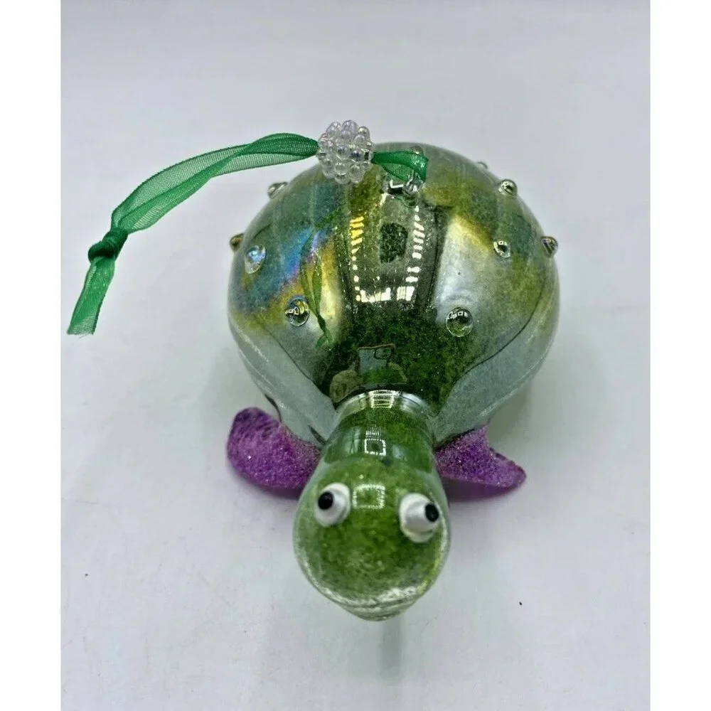 Pier 1 Ornament Hand Blown Art Glass Sea Turtle Coastal Christmas Green Beach